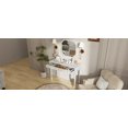 thumbnail image 4 of Euroco Vintage Vanity Desk with Octagonal Mirror – Distressed White Makeup Table with Storage Drawers & Carved Details, 4 of 8