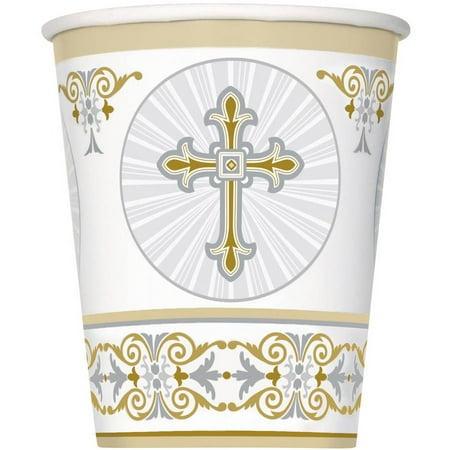 - Radiant Cross Religious Paper Cups, 9 oz, Gold & Silver, 8ct