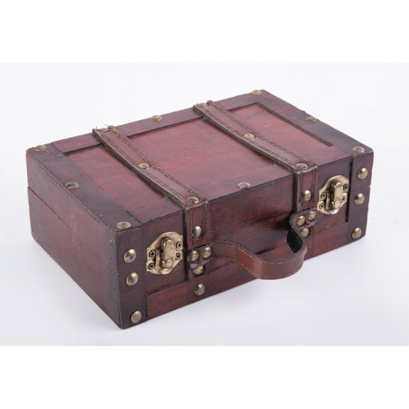 Vintiquewise QI003611 Antique Style Wooden Suitcase with Leather Straps & Handle - Small