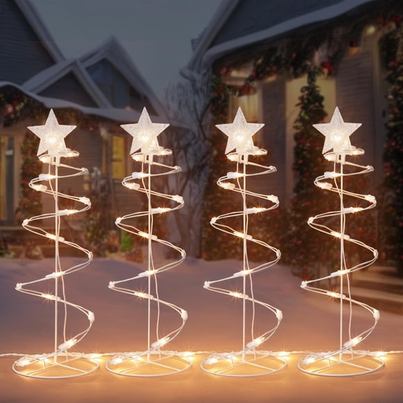 Árbol de Navidad TIGOMOOV iluminado en espiral para exteriores, paquete de 4