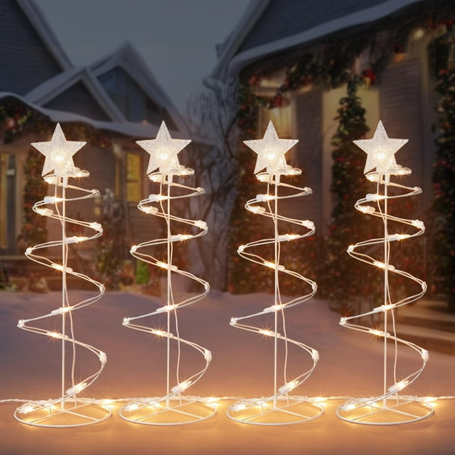 Árbol de Navidad TIGOMOOV iluminado en espiral para exteriores, paquete de 4