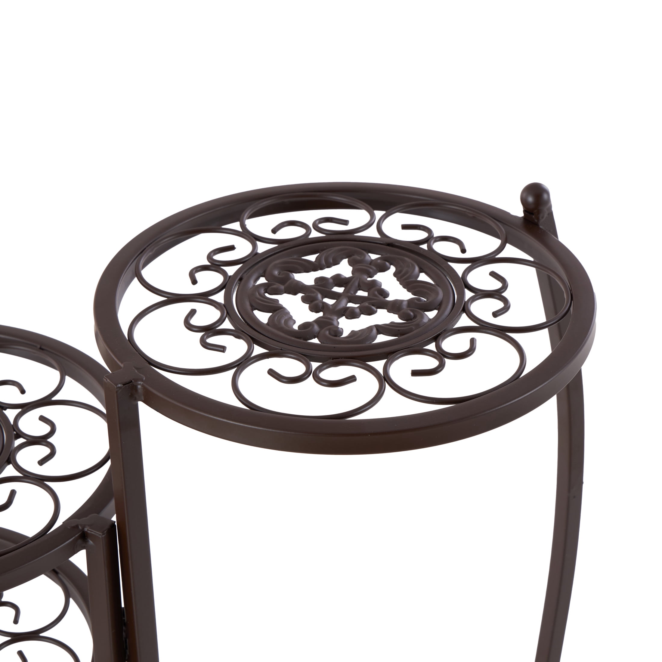 DecMode 24" x 18" x 18" 3 Tier Brown Metal Scroll Plantstand with Scroll Details
