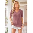 thumbnail image 4 of Arach&Cloz Women's V-Neck Short Sleeve Special Rib Knitted Pattern Casual Tops Sweater Spring Summer 2025, 4 of 6