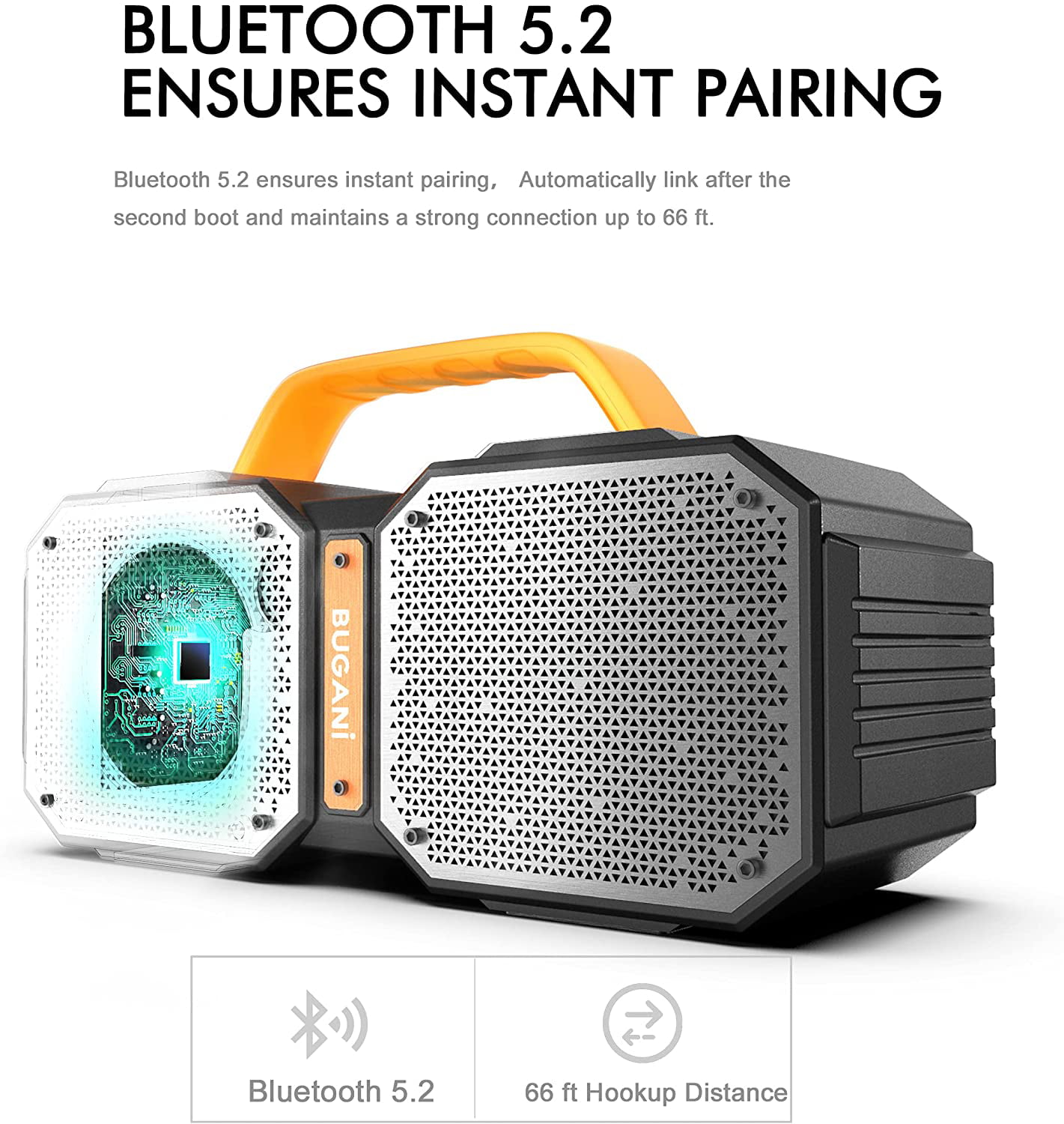 BUGANI Bluetooth Speaker, Portable Bluetooth Speakers with 40W Stereo  Sound, Loud Bluetooth Speaker 24H Playtime Support TF Card/AUX, IPX6  Waterproof