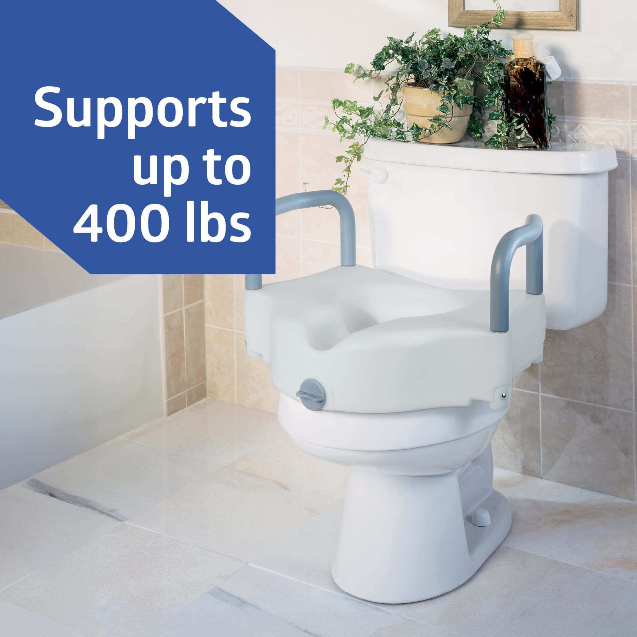 Medline 5 in Standard Raised Toilet Seat, with Lock and Padded Arms, White