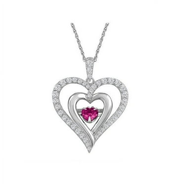 Ladies Brilliance Fine Jewelry Sterling Silver Ruby Dancing Heart Pendant, 18"