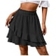 thumbnail image 1 of Falda irregular con volantes de cintura alta para mujer: falda elástica de poliéster de color liso para primavera/verano/otoño, lavable a máquina., 1 of 5