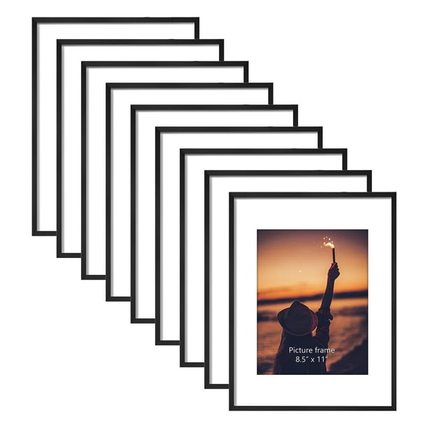 8.5 x 11 Picture Frame with Mat Aluminum Set of 8, Metal 12x16 Frames