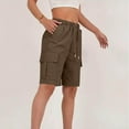 thumbnail image 4 of Chiccall Cargo Shorts for Women 2025 Summer Casual Outdoor Hiking Workout Bermuda Shorts Elastic Waist Drawstring Multi-Pocket Shorts, 4 of 7