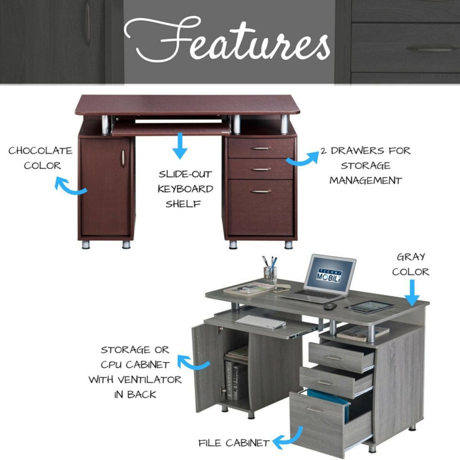 Techni Mobili Complete Workstation Computer Desk With Storage Techni Mobili Complete Workstation Computer Desk With Storage Drawers Com
