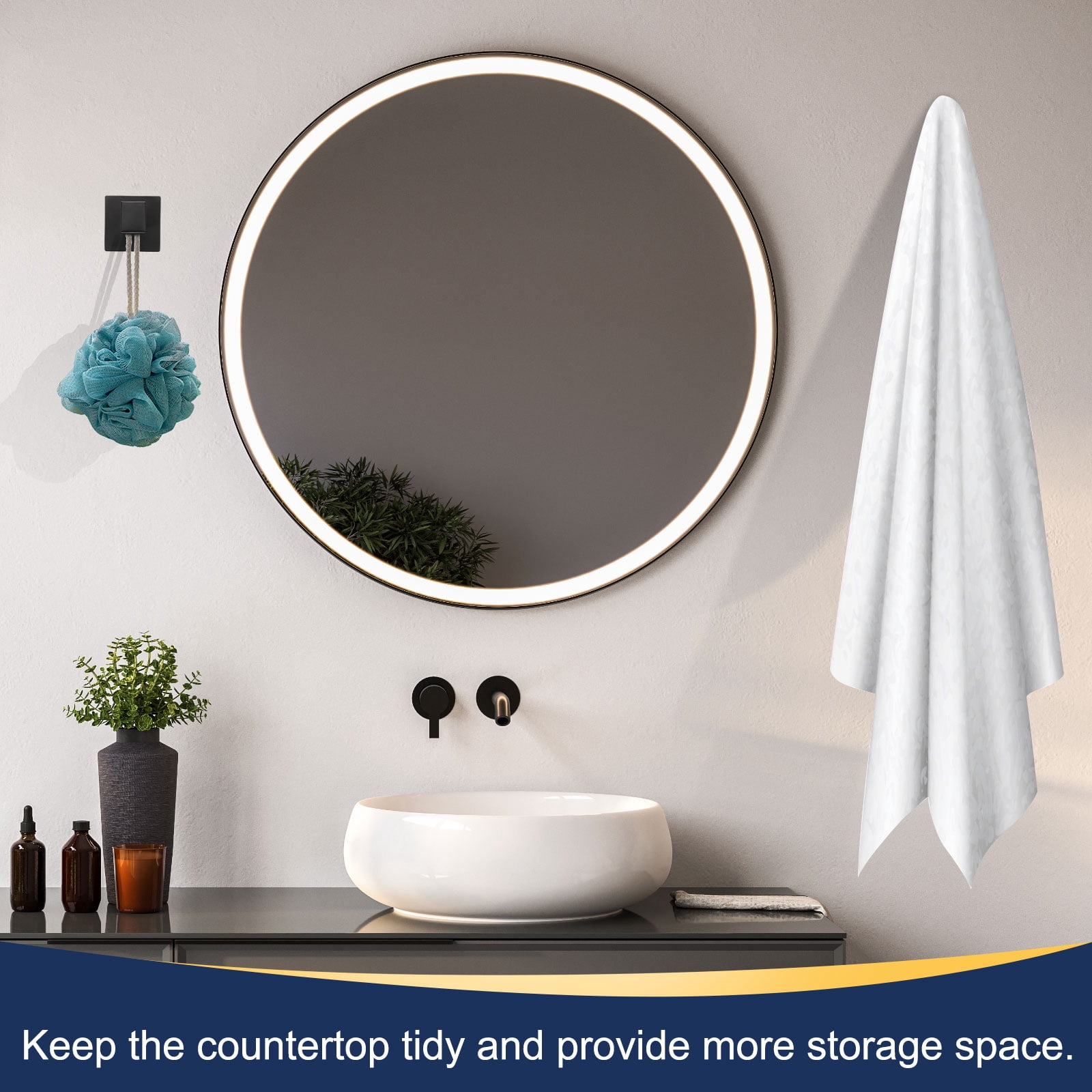 Unique Bargains Stainless Steel Square Coat Hook Robe Hooks for Hanging Towels Black