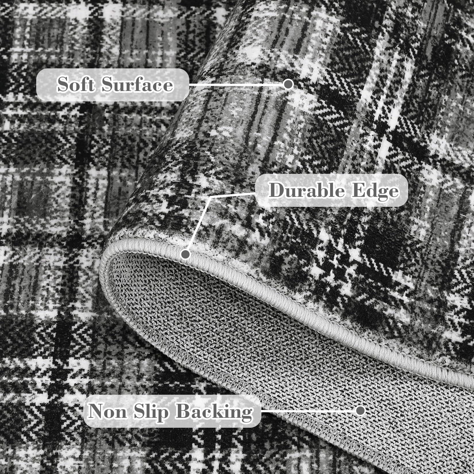 2'x10' Washable Soft Plaid Traditional Tartan Runner Rug - Non Shedding, Non Slip, Stain Resistant Carpet for Living Room, Bedroom, Nursery, Office, Machine Washable, Gray