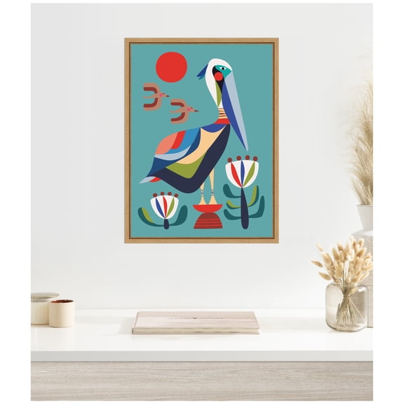 Kate and Laurel Framed Canvas Wall Art Print Pelican Garden by Rachel Lee, 18 x 24 Sylvie Natural Frame, Modern Contemporary, Abstract Art for Wall Decor