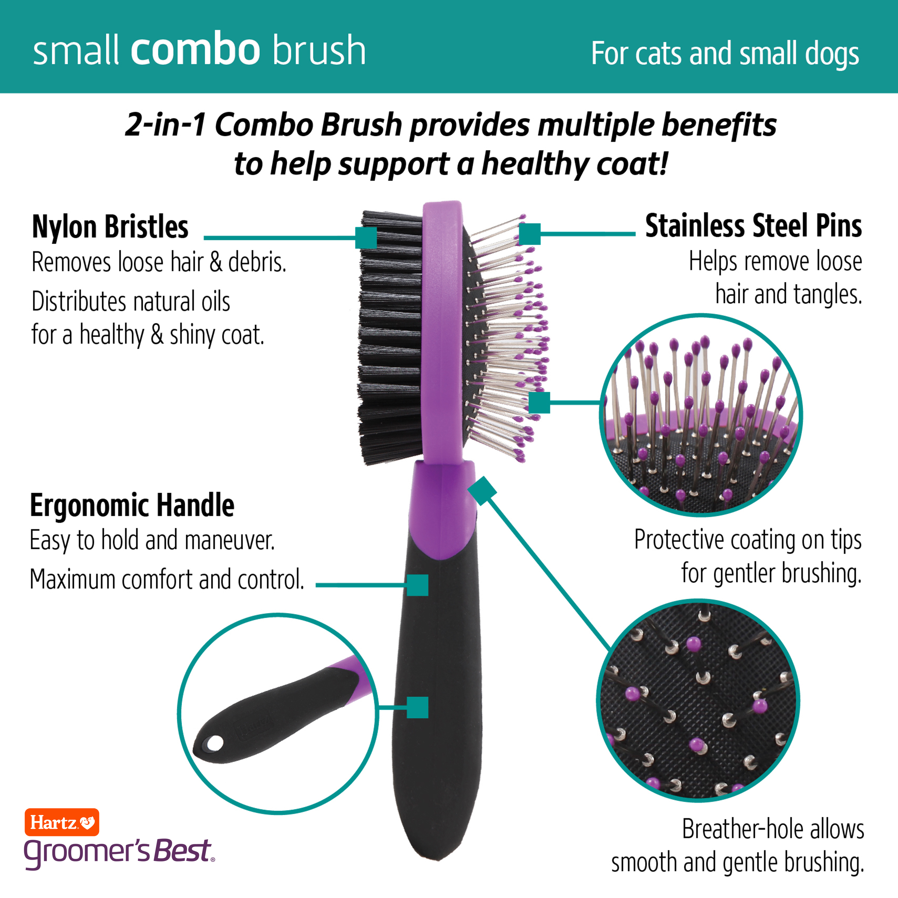 Hartz Groomer's Best Combo Grooming Brush for Cats and Small Dogs - image 4 of 8
