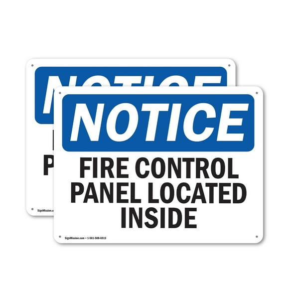 (2 Pack) Fire Control Panel Located Inside OSHA Notice Sign 18 Inch X 12 Inch Indoor / Outdoor Rust-Free Aluminum Metal Signs for Workplace, Workshop, and Construction Site, Made in the