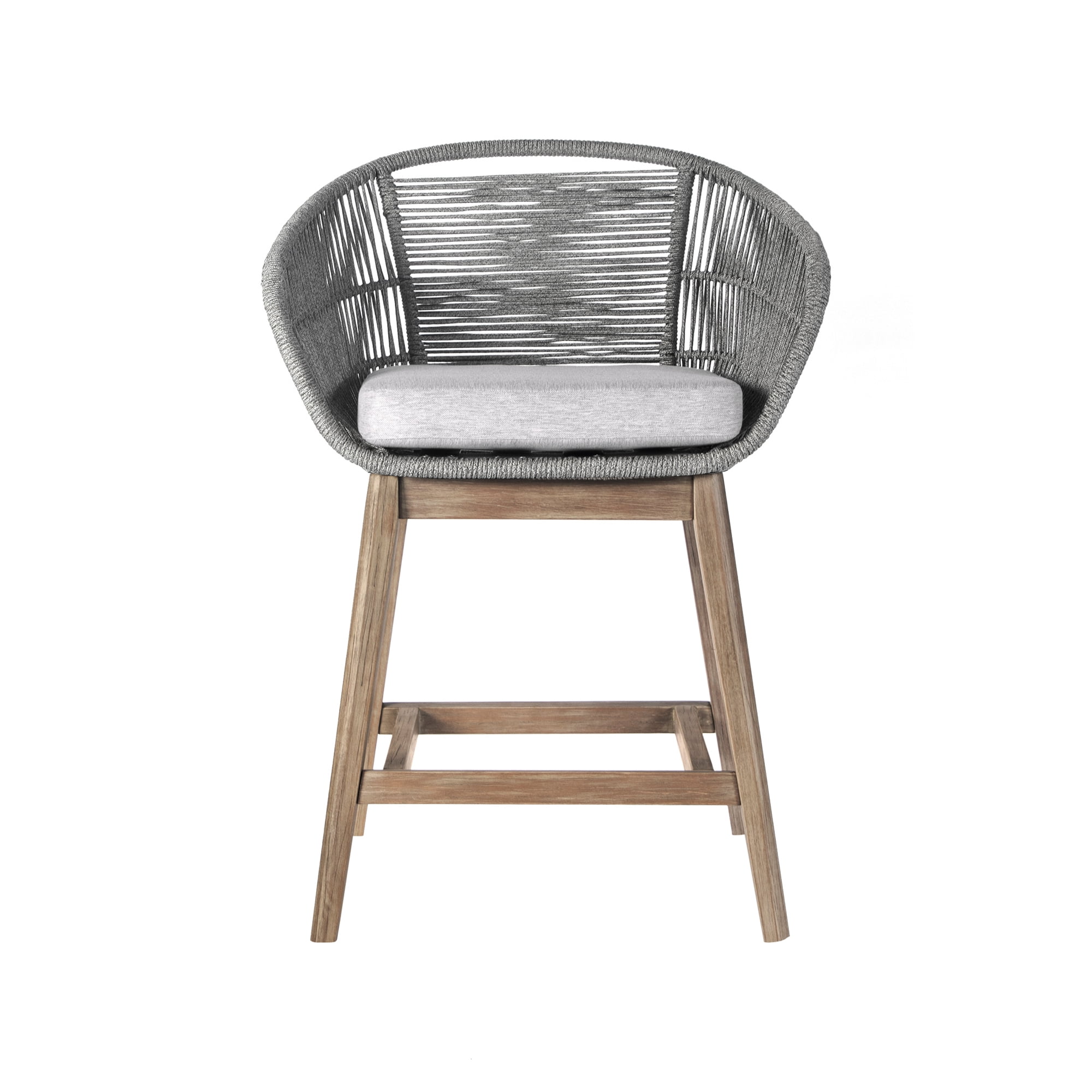 Tutti Frutti Indoor Outdoor Counter Height Bar Stool in Light Eucalyptus Wood with Gray Rope - Set of 3