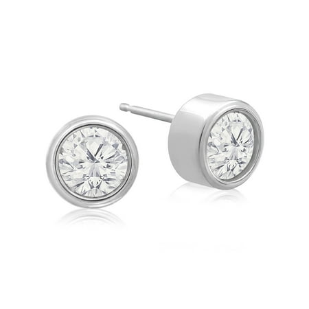 1 Carat Bezel Set Diamond Stud Earrings Crafted In 14 Karat White Gold