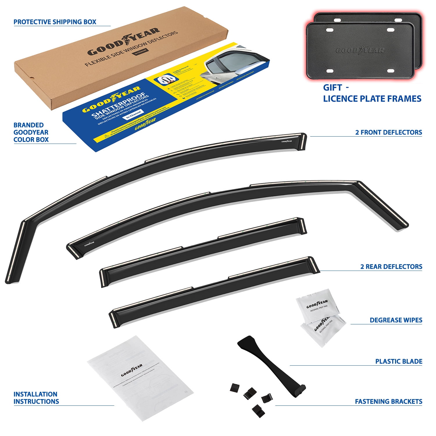Goodyear Shatterproof in-Channel Window Deflectors for GMC Acadia 2017-2023, Rain Guards, Window Visors for Cars, Vent Deflector, Car Accessories, 4 pcs - GY007970