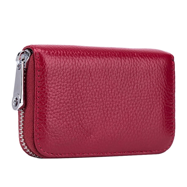 Cartera con bloqueo RFID, protección segura, portatarjetas, bolsa portátil para tarjetas (clarete)