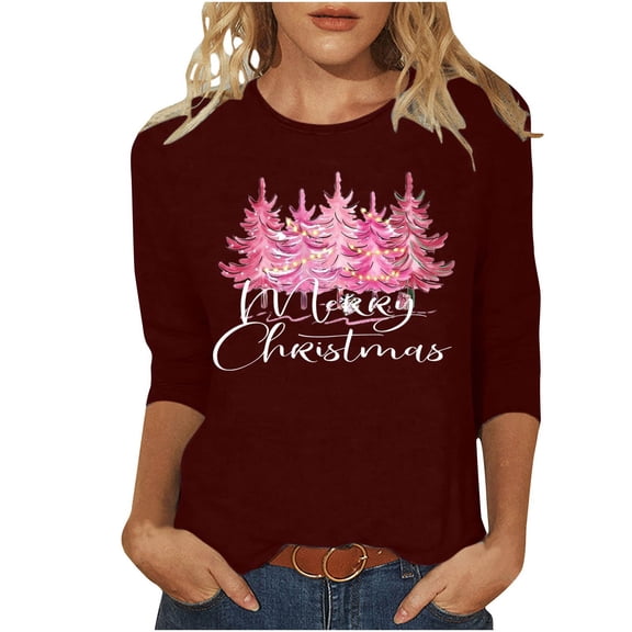 Kaemgyyd Merry Christmas Shirt for Women Trendy Crewneck Print Pajamas Tee Casual Loose Long Sleeve Cute Tops for Women
