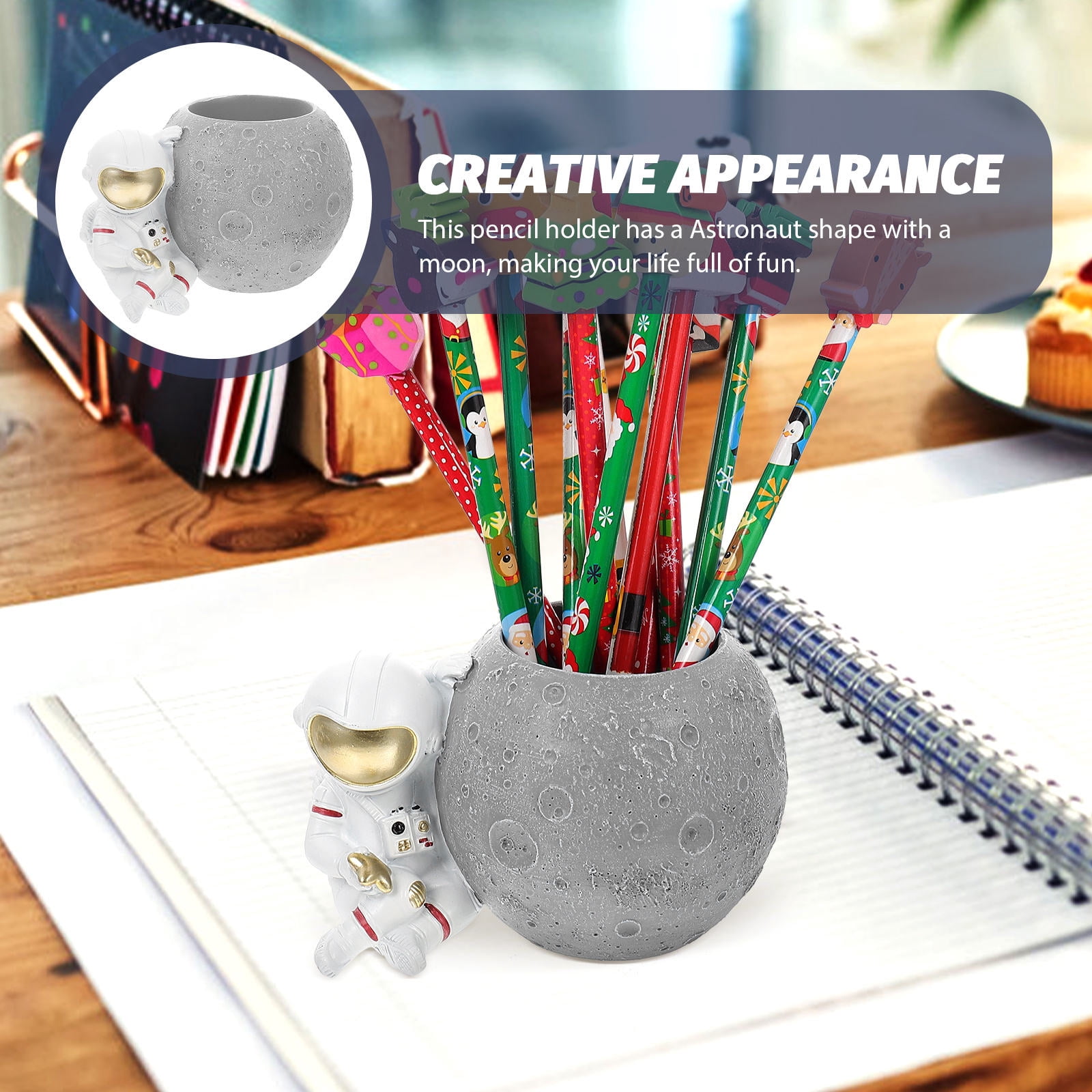 BESTYASH Grey Astronaut Resin Pencil Cup, Funny Pen Holder for Desk Organizer and Office Accessories, 5.5 Inch Storage Container