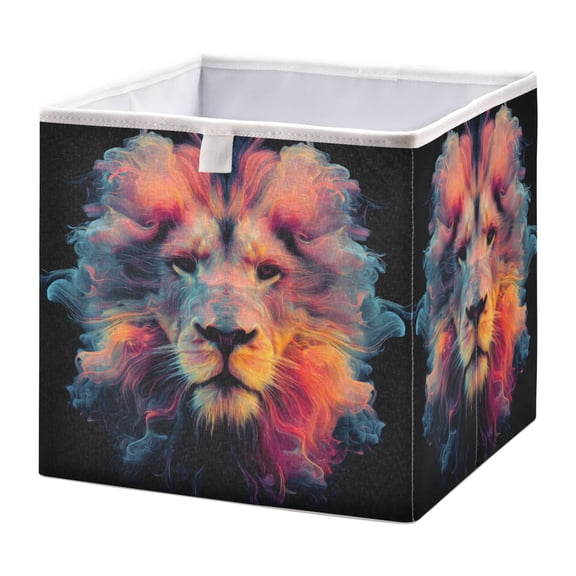 Foldable Fabric Storage Bin Home Cubes Clothing Organizer Bins Large Collapsible Box Basket for Home Organizer Lion's Head
