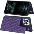 thumbnail image 4 of Crossbody Wallet Case for iPhone 12 Pro Max with Card Slot Holder,Magnetic Flip Folio Purse,PU Leather with Detachable Lanyard Strap Lattice Pattern Travel Case 6.7 Inch (Purple), 4 of 14