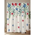 thumbnail image 4 of Patriotic 4th of July Shower Curtain, Red Blue Stars Eucalyptus Leaves Bathroom Decor Curtains Set with Hooks, Beige Waterproof Fabric Home Accessories， Stall 54 X 78 Inch, 4 of 6