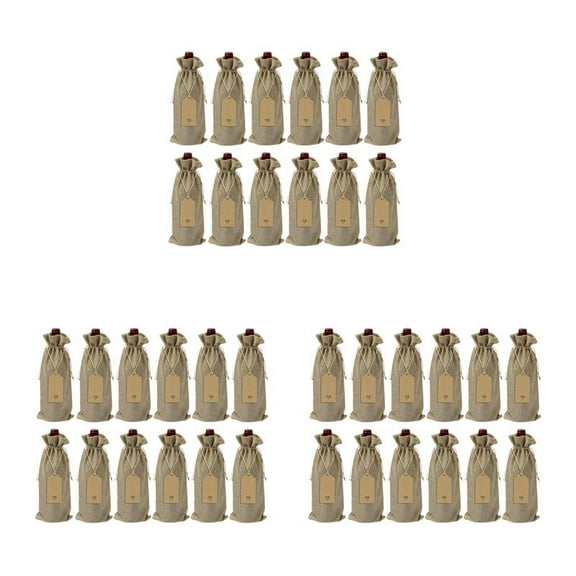 36 Pieces Burlap Wine Bags Wine Bottle Bags with Drawstrings Reusable Bags with Tags for Blind Tasting