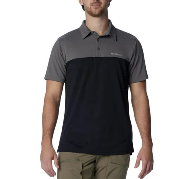 Columbia Men's Short Sleeve UPF 40 3 Button Up Polo Shirt (US, Alpha, X-Large, Regular, Regular, Black/City Grey)