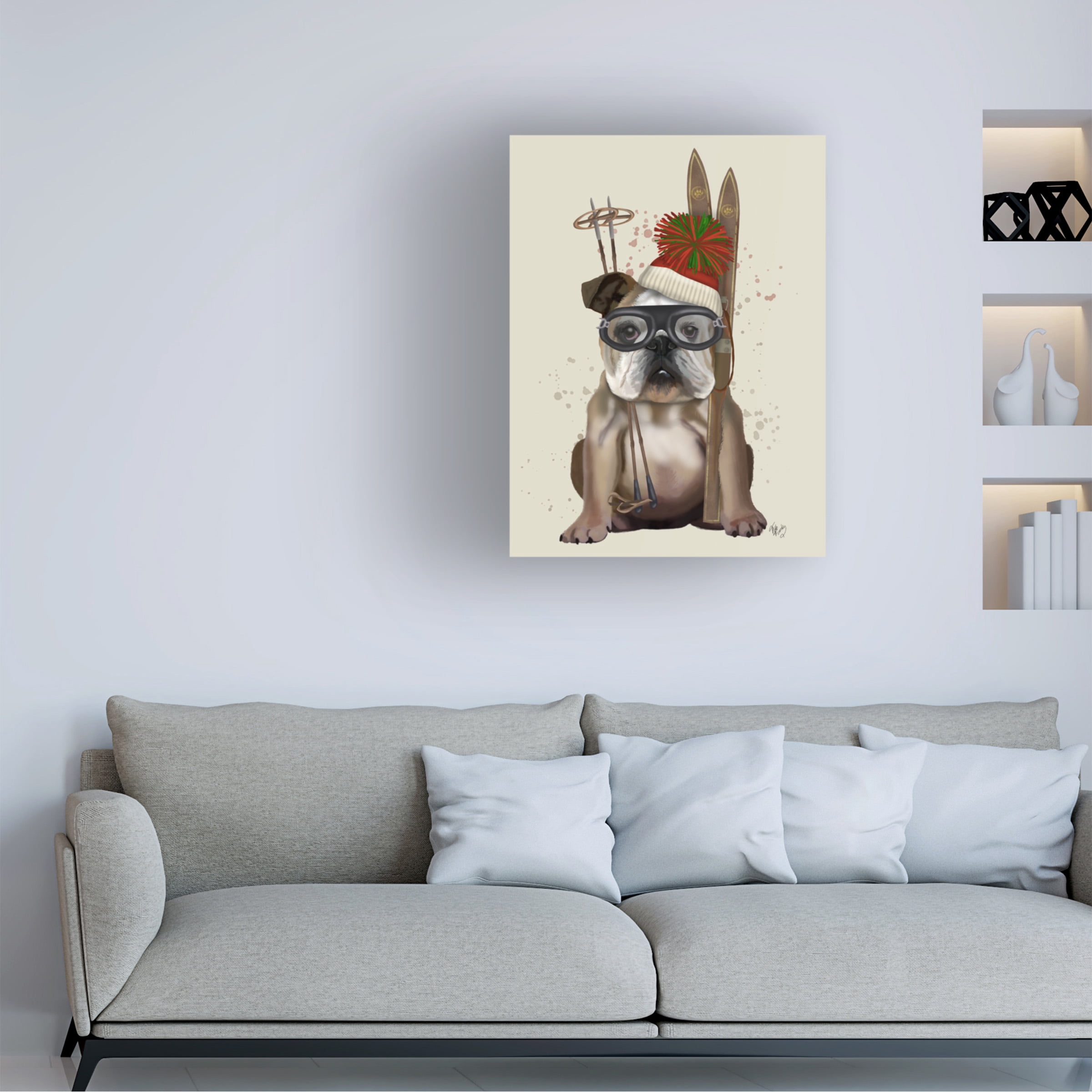 Fab Funky 'English Bulldog Skiing' Canvas Art