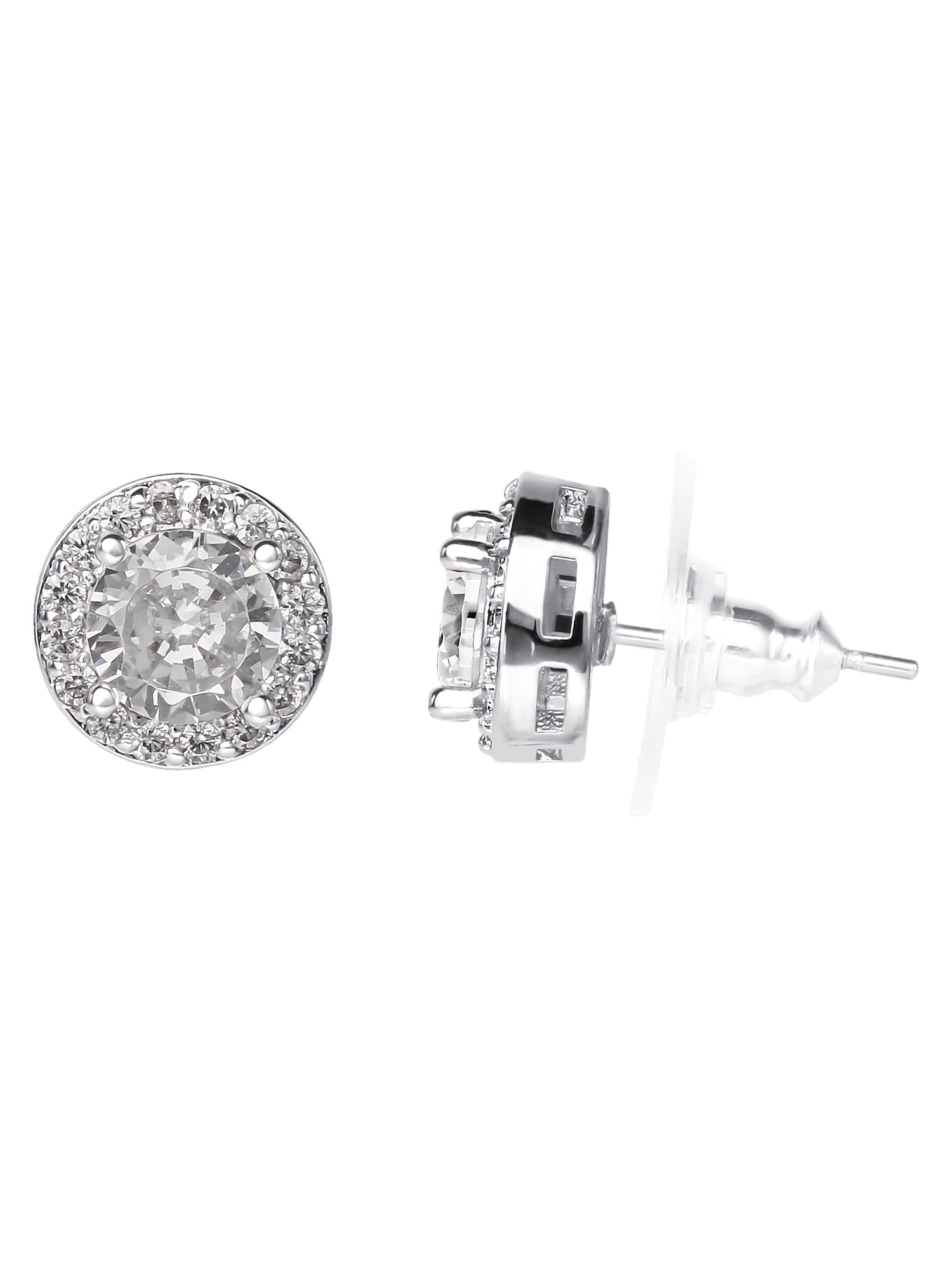Believe By Brilliance Fine Silver Plated Cubic Zirconia Halo Pendant and Earring Set, 18" + 2"