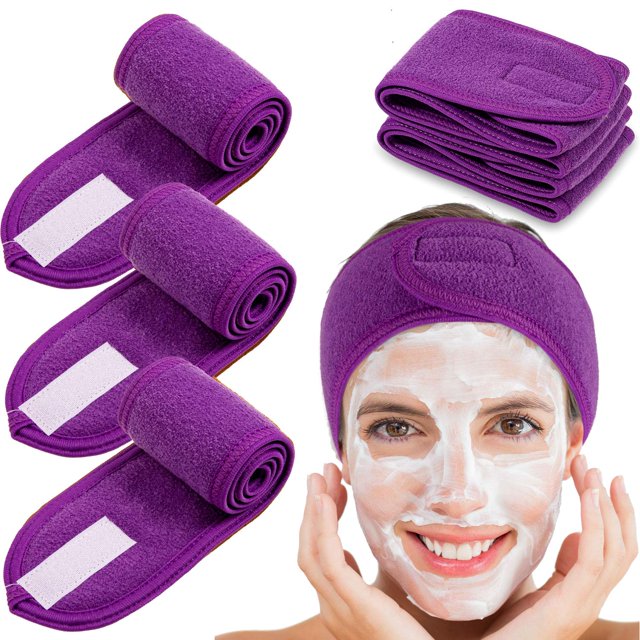 Diadema facial para spa, 4 paquetes de diadema de tela de rizo, toalla elástica ajustable para baño, maquillaje y deporte