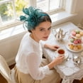 thumbnail image 4 of Pearl Vintage Fascinator Headband with Mesh Ribbons and Feathers, Tea Party Hair Clip for Women, Elegant Cocktail Hat, One Size, 4.72 Inches, 1 Pc, 4 of 6