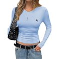 thumbnail image 2 of Womens Long Sleeve T Shirts Fall Fashion Basic Crop Tops Going Out Outfits Y2k Clothes Blue L, 2 of 7