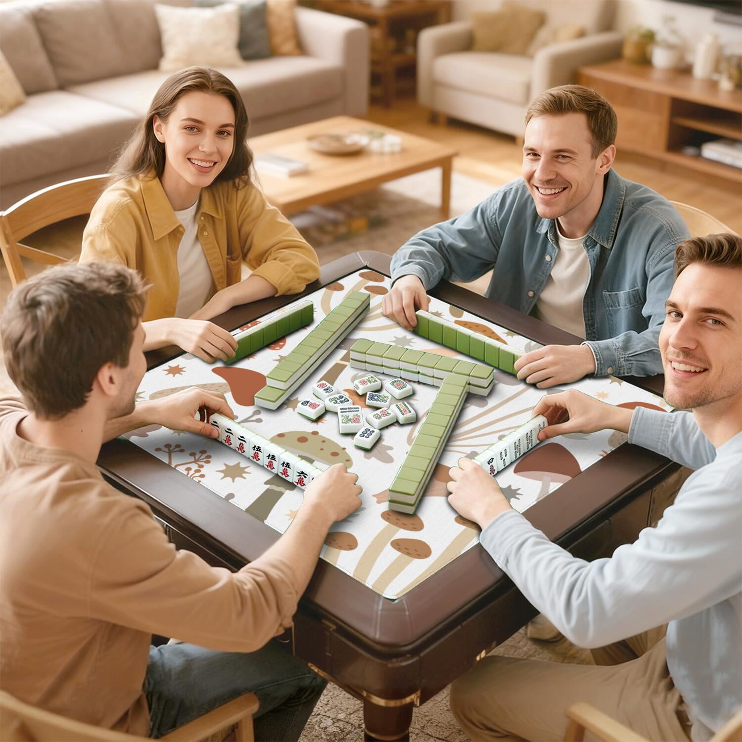 Square Plants Inspired Game Mat 31.5 Inches Crafted from High Quality Rubber Featuring Anti-Slip Backing Grip and Noise Reduction for Tiles Cards Games