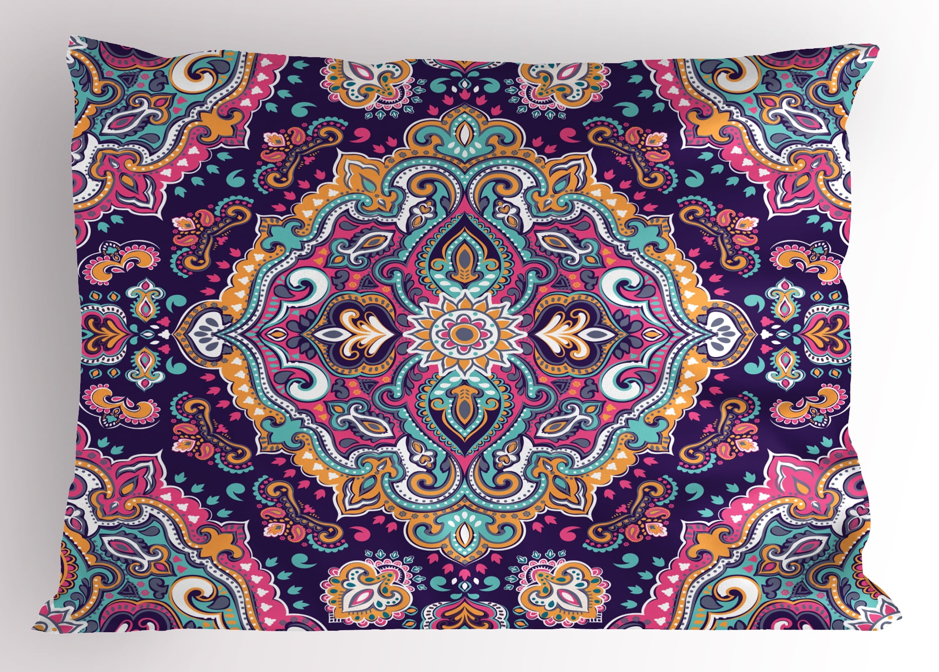 Ethnic Pillow Sham Boho Style Mandala Figures Festive Colorful Spring