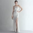 thumbnail image 4 of Vestido de satén ajustado de un solo hombro, largo, adelgazante, con cola de pez, para cenas de celebridades, para exhibiciones de modelos de autos de bodas, 4 of 6