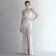 thumbnail image 3 of Vestido de satén ajustado de un solo hombro, largo, adelgazante, con cola de pez, para cenas de celebridades, para exhibiciones de modelos de autos de bodas, 3 of 5