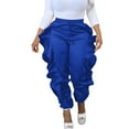 thumbnail image 2 of Baqcunre Womens Pants Solid Ruffle Pant Elastic Waist Belt Leggings Loose Pencil Pants Harem Pant Womens Fashion Pants For Women Palazzo Pants For Women Blue S-XXL, 2 of 6