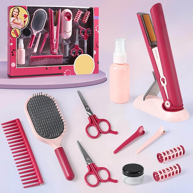 Set de peluquería infantil con secador, cortadora y rizador | Juguetes de peluquería para niñas | Juego de rol de simulación realista para guardería