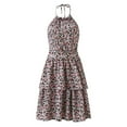 thumbnail image 5 of Summer Dresses for Women 2022 Halter Neck Off Shoulder Sleeveless Backless Floral Printing Ruffle A-Line Dress, 5 of 5