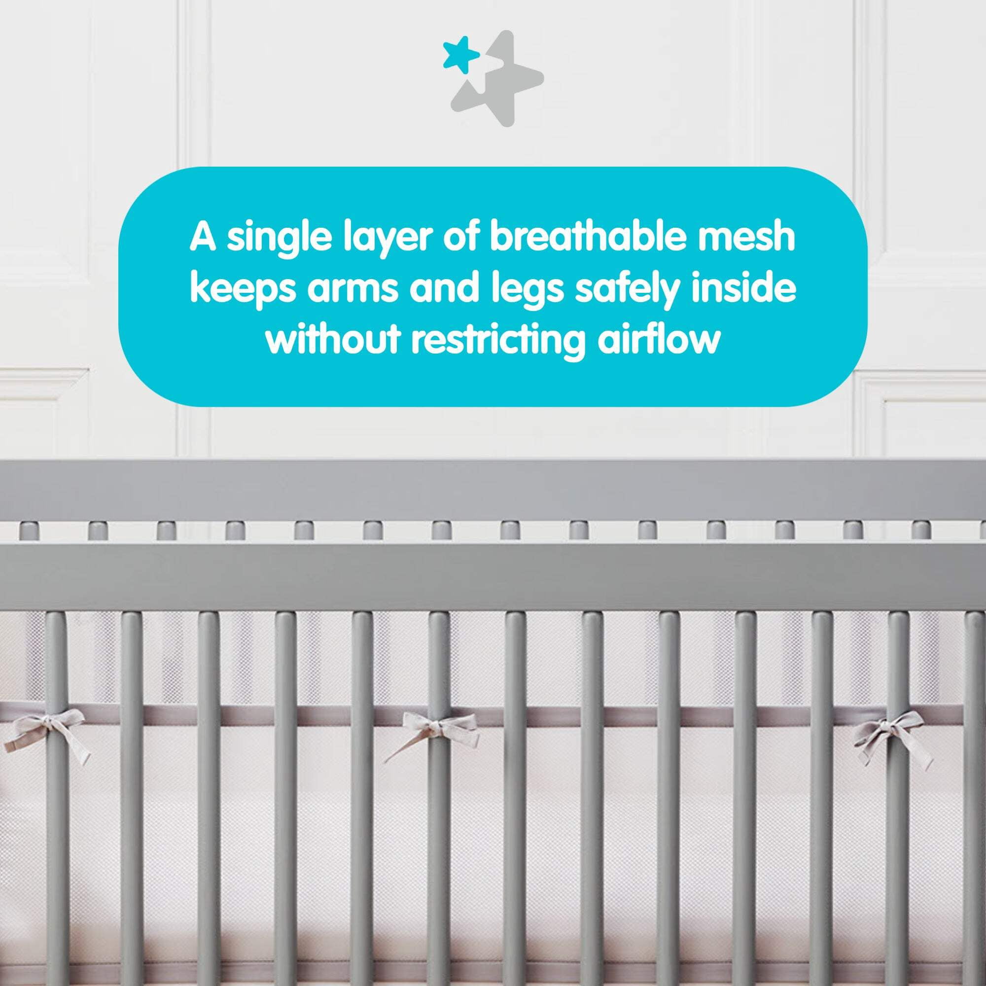 BreathableBaby AirflowBaby Mesh Crib Liner, 9" Anti-Bumper, Non-Padded - White