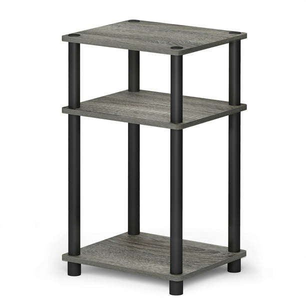 Furinno Just 3-Tier Turn-N-Tube End Table, French Oak Grey/Black, Multiple Colors