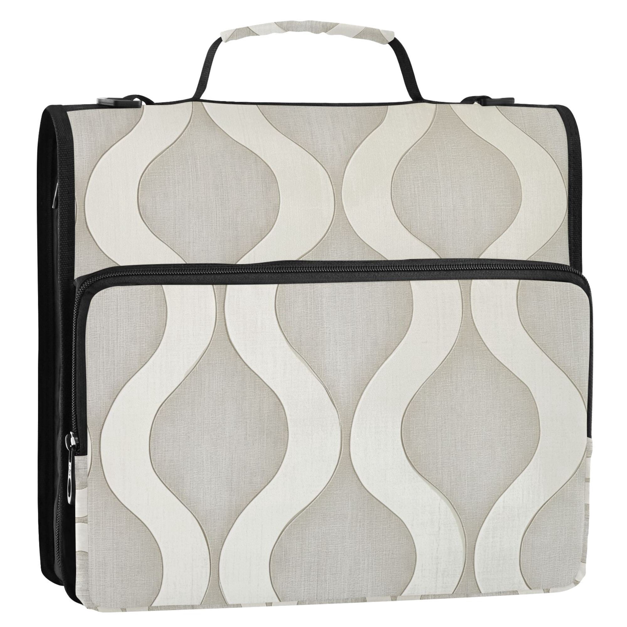FORMRS Zipper Binder with Shoulder Strap 2-inch Ring 500 Sheet Capacity File Bag, Light Gray Pattern