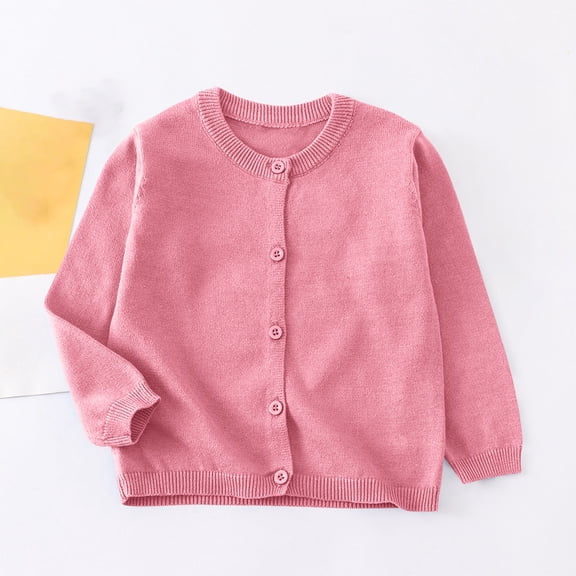 ITSAME Knitted Cardigan for Girls Cotton Long Sleeve Button Up Tops Kids Loose Casual Sweater Pink Size 8