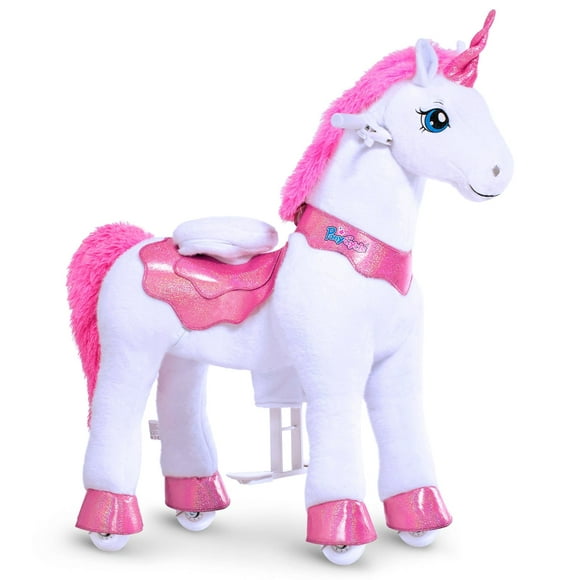 PonyCycle Authentic Ride on Unicorn Toys for Girls Riding Pink Unicorn Rocking Horse (with Brake/ 35.4" Height/ Size 4 for Age 4-8) Ride-on Animals Plush Pony Toys, No Battery Electricity E412