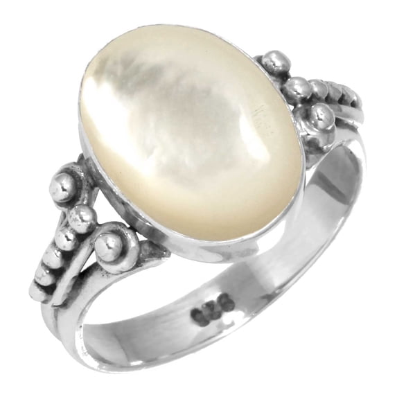 925 Silver Ring For Women - Men White Real Mother Of Pearl Stone Silver Ring Size 10 April Birthstone Boho Silver Ring Size 10 Gift For Ladies On Anniversary 925 Silver Jewelry With Gemstone