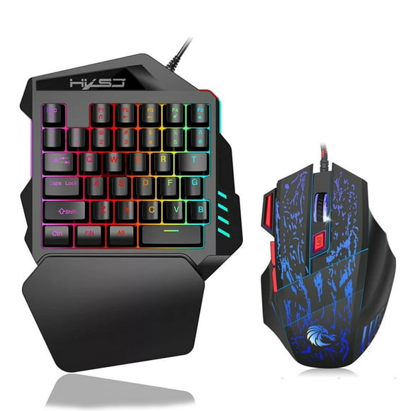 HXSJ HXSJ V100 Combo Compact Gaming: Clavier Rétroéclairé RGB 35 Touches & Souris Filaire H300 avec 7 Boutons, 5500 DPI, Design Ergonomique, et Câble Anti-Interférence