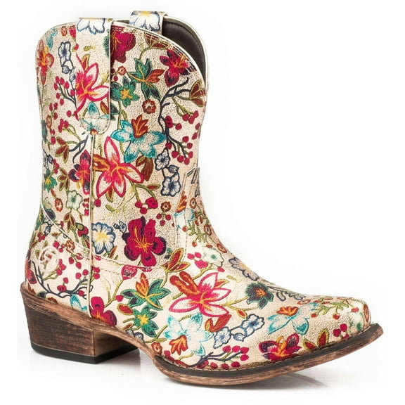 Roper Womens Ingrid Floral Metallic Snip Toe Cowboy Ankle Boots
